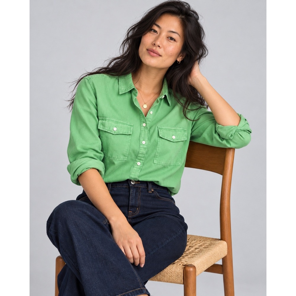 J.Crew Re-Imagined Cotton Utility Shirt Green BP627 Size 6 NWT